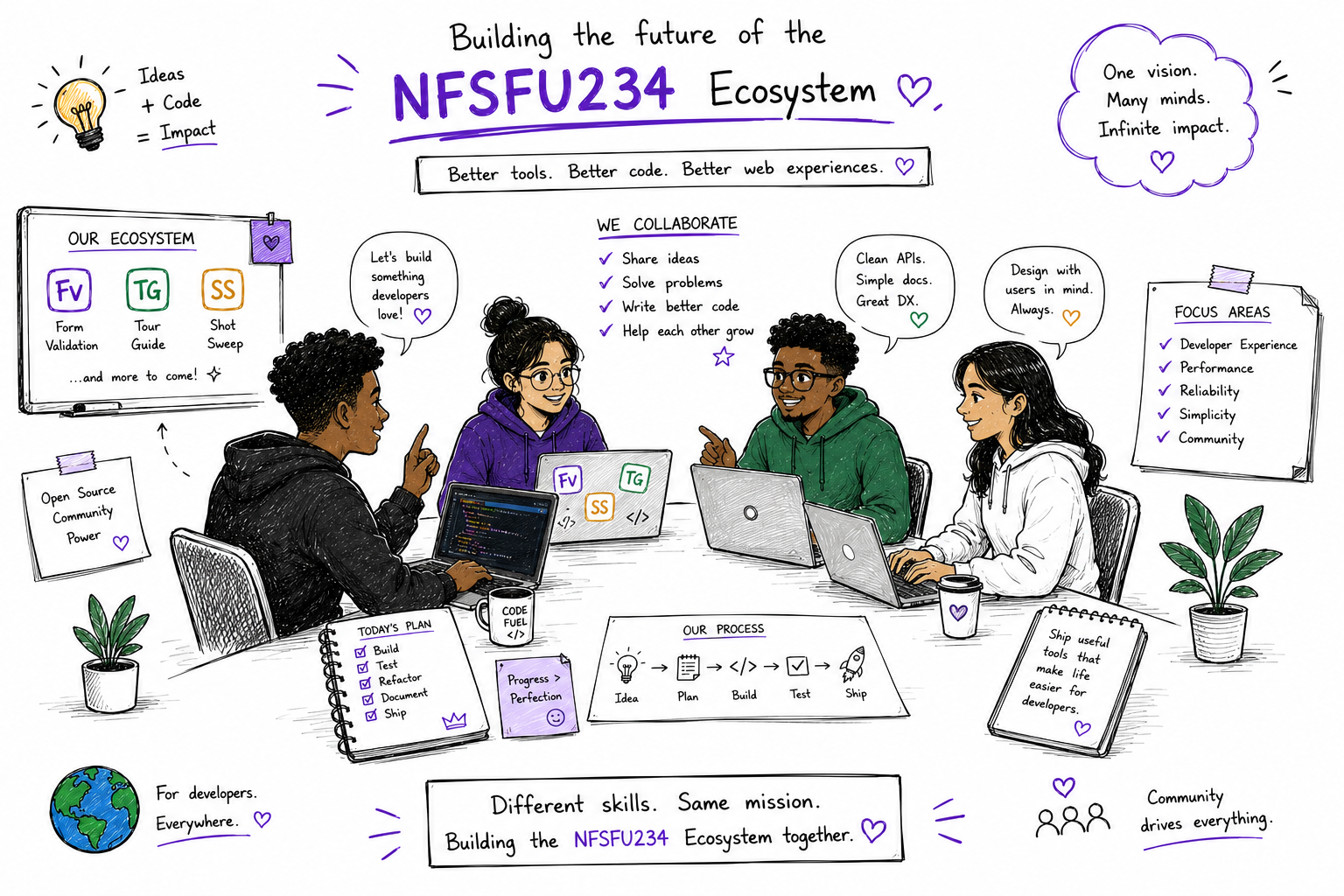 Developers collaborating while building the future of the NFSFU234 ecosystem.
